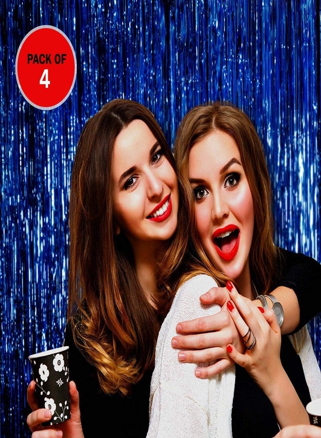 Shomex® Big 3ft x 6ft Blue Tinsel Metallic Foil Fringe Curtains Backdrop for Party Decoration - Image 2